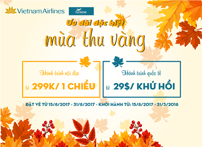 Đón bão vé rẻ Vietnam Airline “Mùa thu vàng” 2017 chỉ từ 299k 